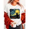 Women's Plus Size Van Gogh Starry Night Cat T-shirt Cotton Breathable Fashionable and Versatile Unisex Streetwear Oversized