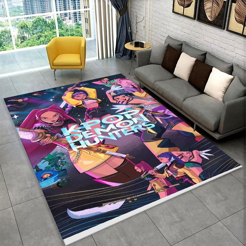 Kpop Demon Hunter Rumi Mira Zoey Grupa Kreskówkowa Dywanik Dywan do Pokoju Zabaw Sypialni Salonu Sofa Wystrój Domu, Dywanik Obszarowy Antypoślizgowy