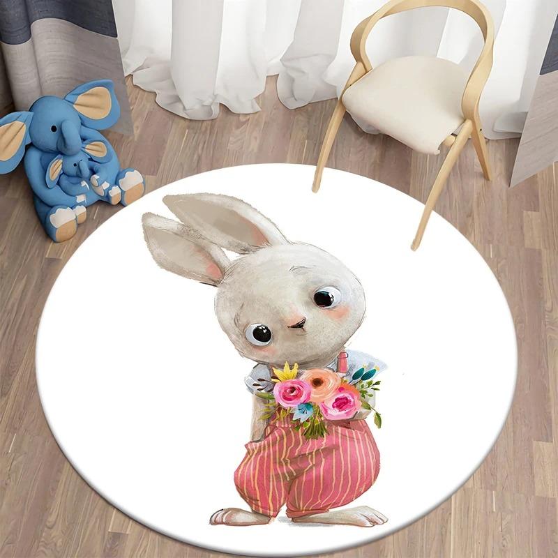 Cartoon Rabbit Round Rug Kids Bedroom Carpet Living Room Nonslip Floor Mat Sofa Table Rugs for Home Decor Rug