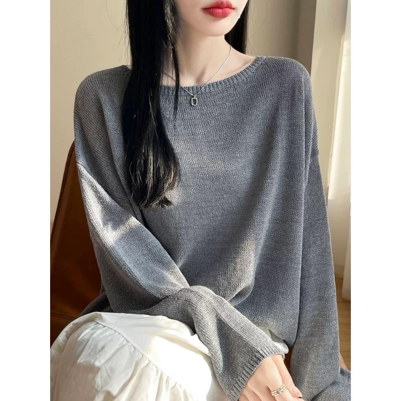 

Однотонный Осенне-зимний Вязаный Свитер средней длины Свободного Кроя Повседневный Универсальный с Длинным Рукавом Женский Топ для Нижнего Слоя XXXL серый