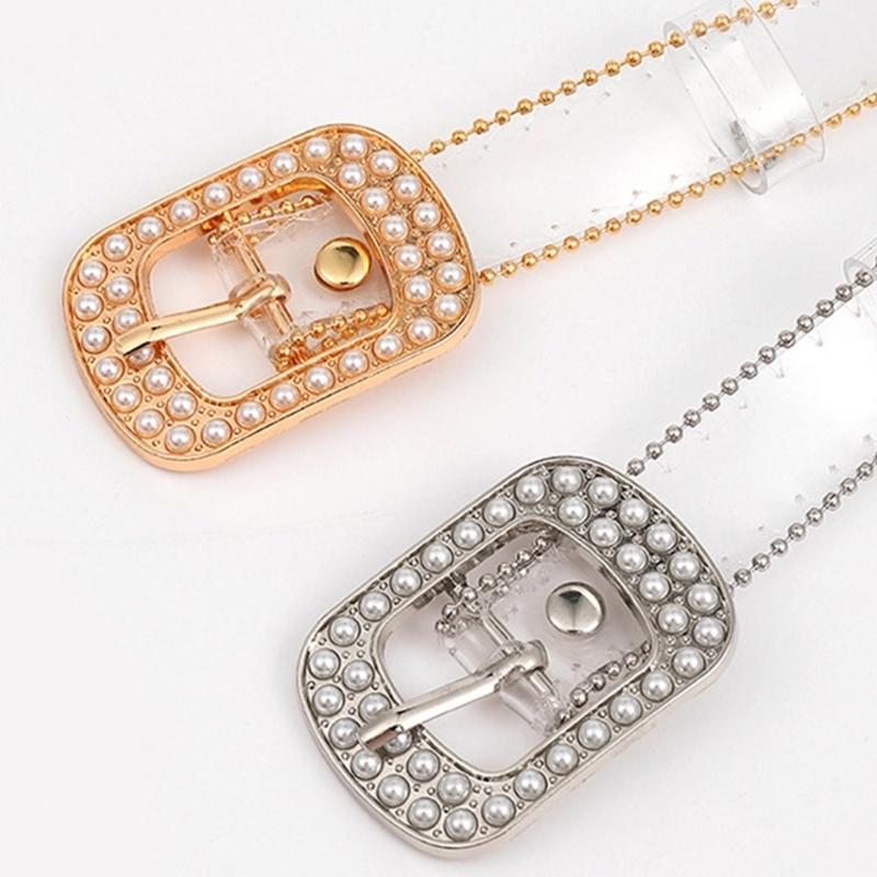 Faux Pearl Adjustable Pin Buckle Belt Dazzling Transparent Waistband Waist Corset for Women Students Slimming Belt