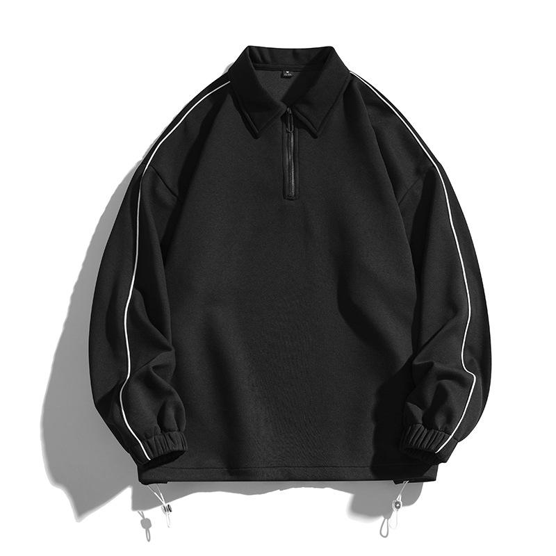 POLO Shirt Men's Autumn Korean Style Trendy Simple Solid Color Lapel Loose Sweatshirt Hong Kong Style Ins Student Top Sweatshirt