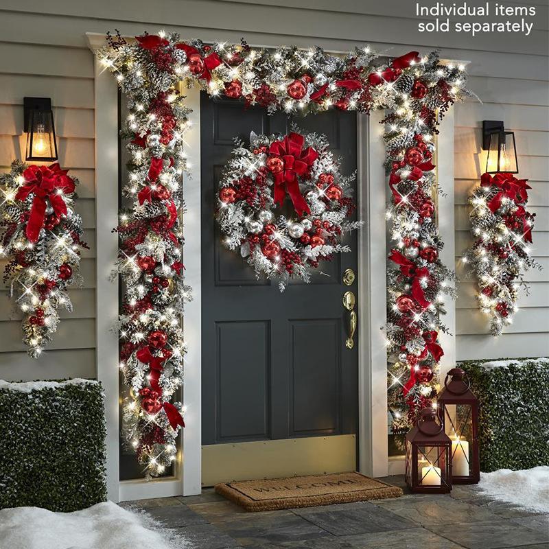 1.2/1.5m Christmas Rattan For Front Door Flocked Vine Wall Hanging Garland Wreath Door Curtain Staircase Fireplace Decor Props
