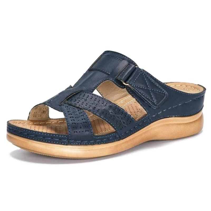 Casual women's slippers summer large size wedge heel thick-soled slippers hollow cross-strap outer slippers