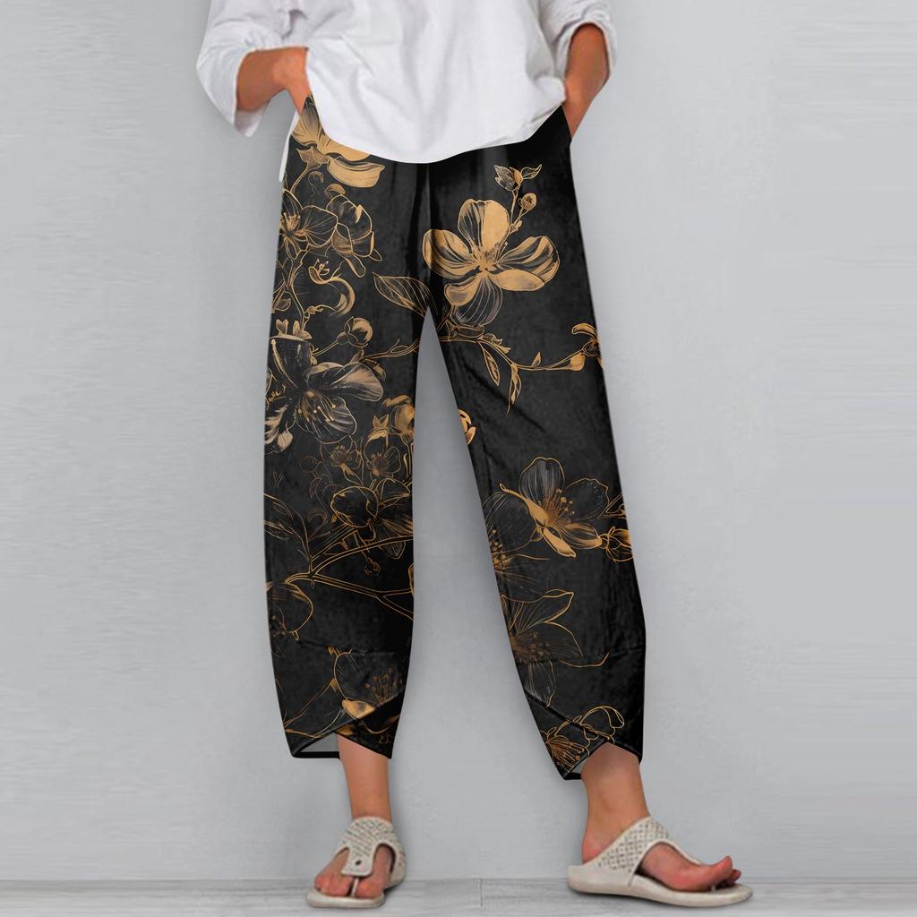 Women's Pants  With Pockets Casual Trousers Pants For Women Summer Casual Wide Leg Elastic Waist Pants With Pockets