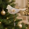 Gold Silver Red Bird Tree Ornaments Glitter Christmas Ornament with Metal Clip for Decoration, Sparkling Tabletop Floral Decor Figurine, Sequins