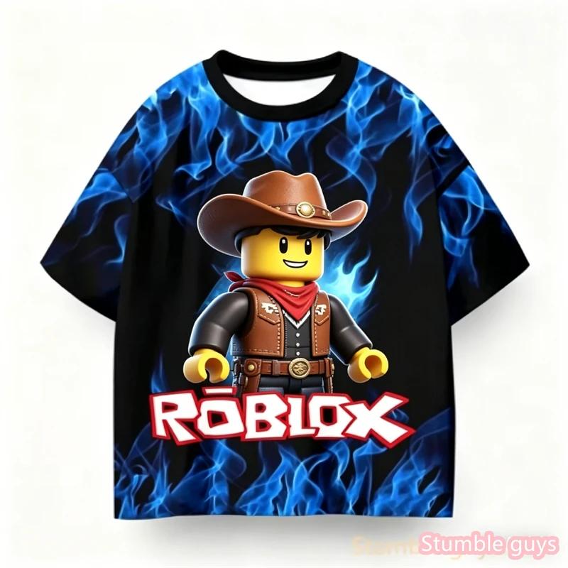 Anime Summer Boys Roblox Printed T-Shirt Trendy Game Character Design Casual Kids Girls Short Sleeve Cartton Kids Tee 110
