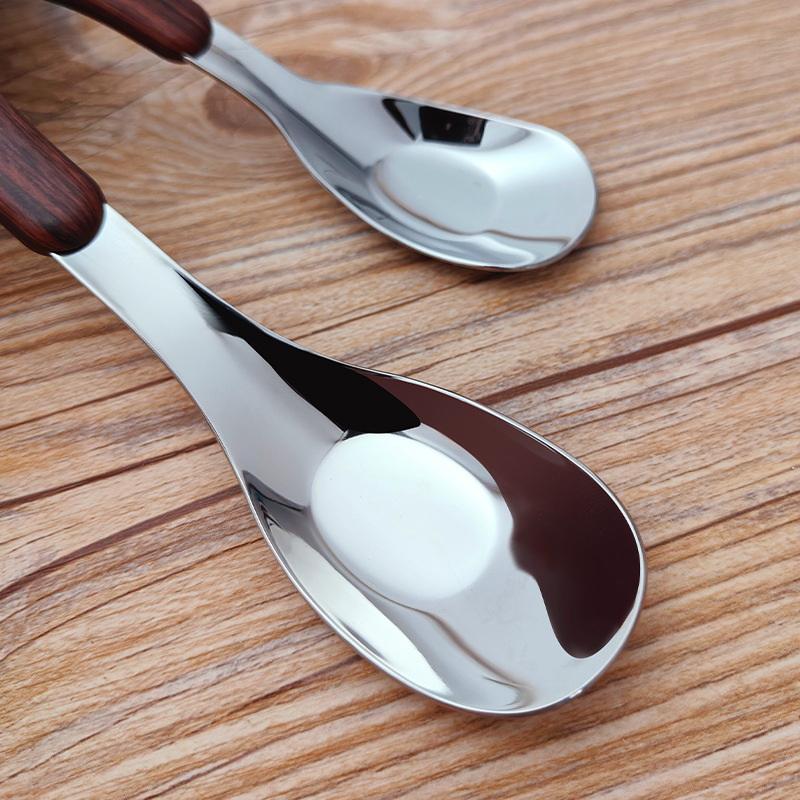 Stainless Steel Spoon With Imitation Wood Grain Handle Home Kitchen Tableware Dinnerware Dinner Dessert Rice Soup Spoons Gadgets