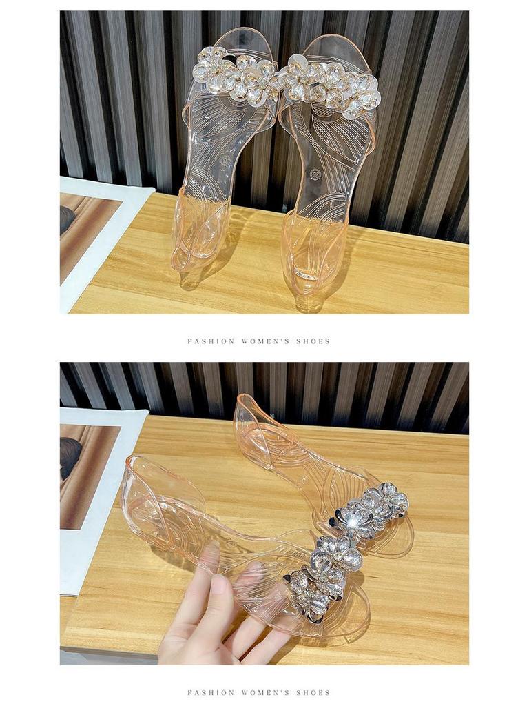 Bingbing Dames Sommer Glitter Krystall Flate Jelly Sko