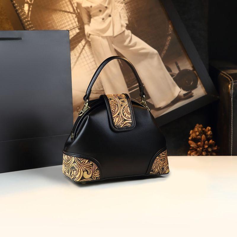 Leather Carving Small Bag Retro Atmosphere Dumpling Leather Women'S Bag Exquisite Shoulder Crossbody Handbag Women