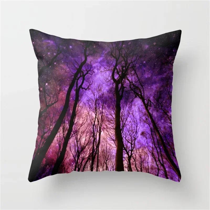 2024 Galaxy INS Wind Purple Geometric Moon Print Pillowcase Living Room Office Sofa Cushion Cover Waist Pillowcase 45*45CM
