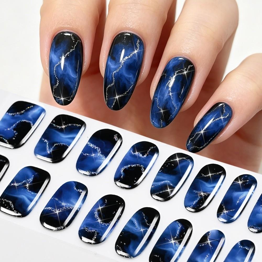 16 Tip UV Polish Nail Strips 3D Glitter Marble Full Cover Nail Wraps New Manicure Stickers Women