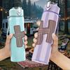 1PC Striped Hi Letter Graphic,750ml Color Plastic Sports Water Bottle,Leakproof Flip Straw Lid,Suitable for Sports Office Home Use