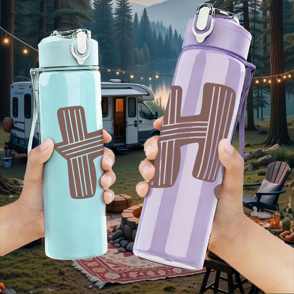 1PC Striped Hi Letter Graphic,750ml Color Plastic Sports Water Bottle,Leakproof Flip Straw Lid,Suitable for Sports Office Home Use