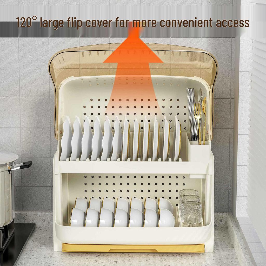 Plastic Kitchen Bowl and Chopstick Storage Rack with Lid for Tableware Draining