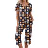 Women's Halloween Two Piece Outfit - Short Sleeve Top and Pants Set with Fun Print, Casual Wear for Halloween Party and Everyday