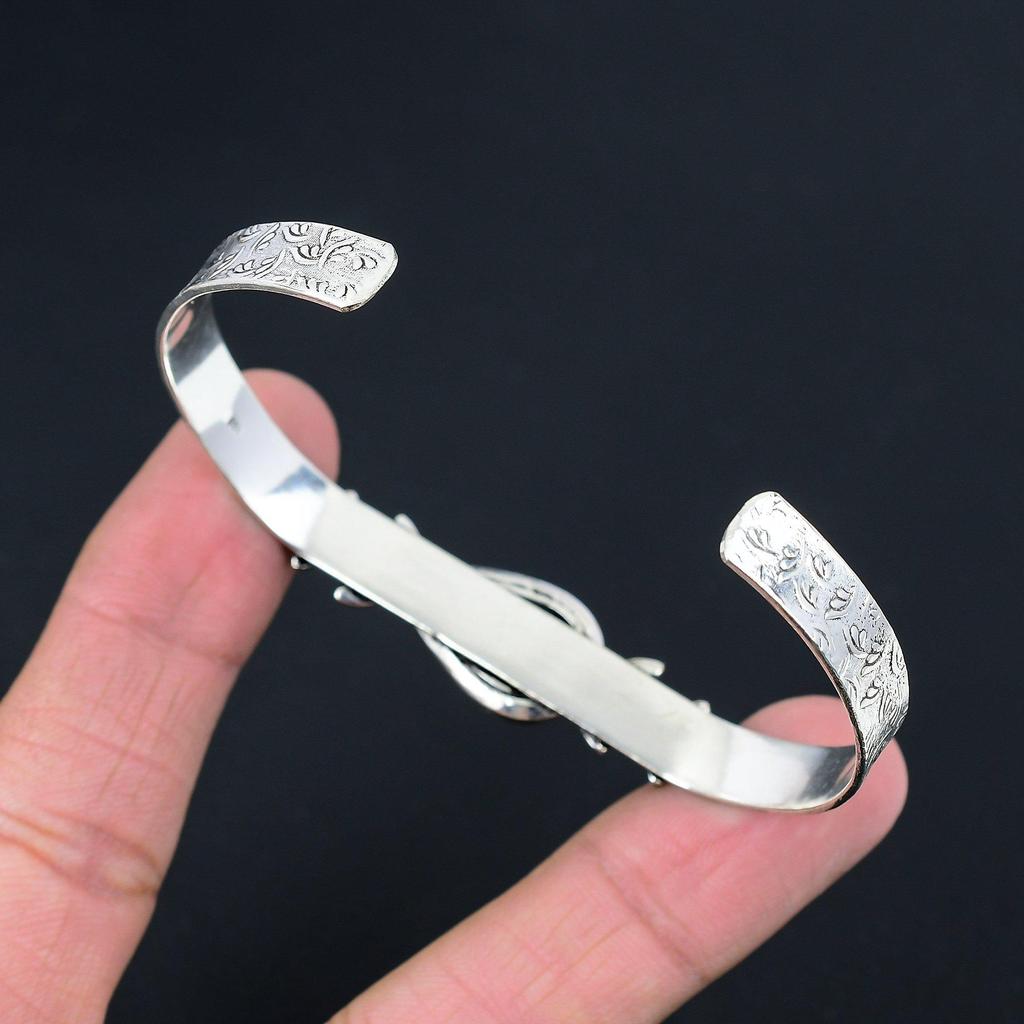 Natural Polychrome Jasper Gemstone 925 Silver Bangle Flower Adjustable For Girls