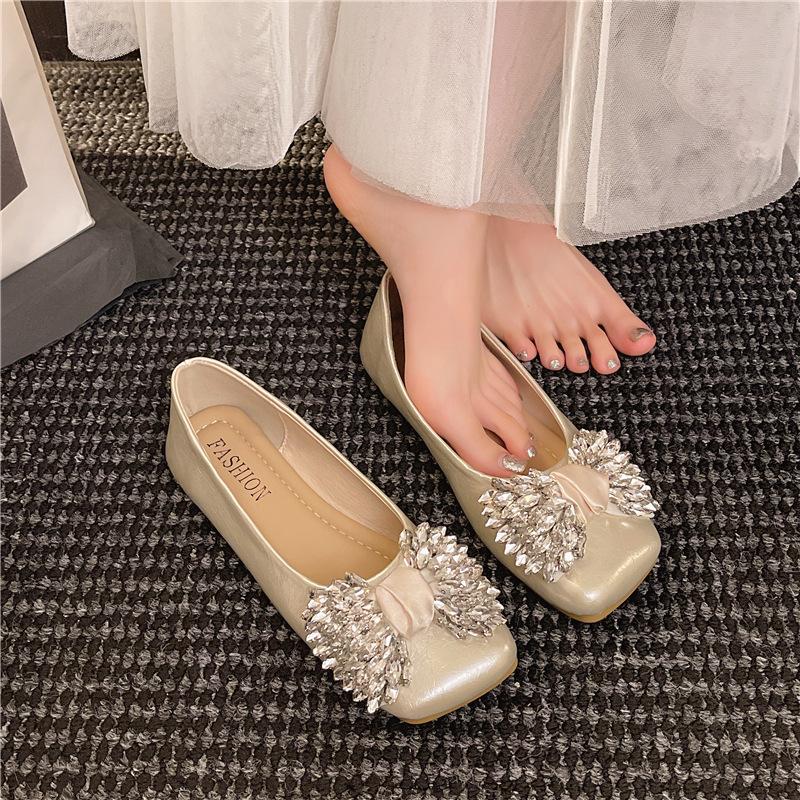 Doudou shoes women's new fashion bow single shoes soft sole one pedal small leather shoes