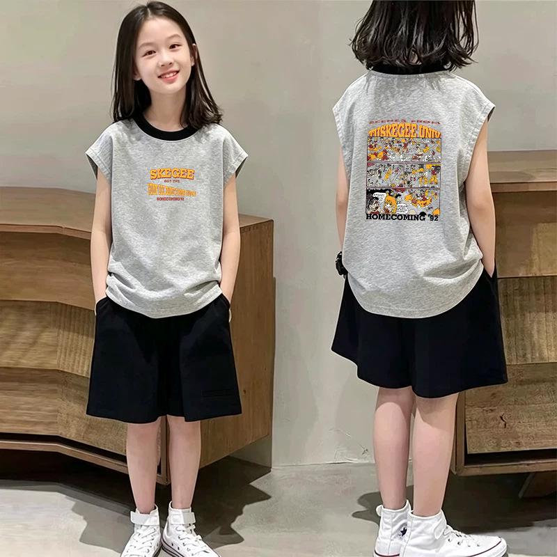 Stylish Colorblock Sleeveless Vest and T-shirt Set for Girls - 2026 Summer Collection for Medium and Large Children