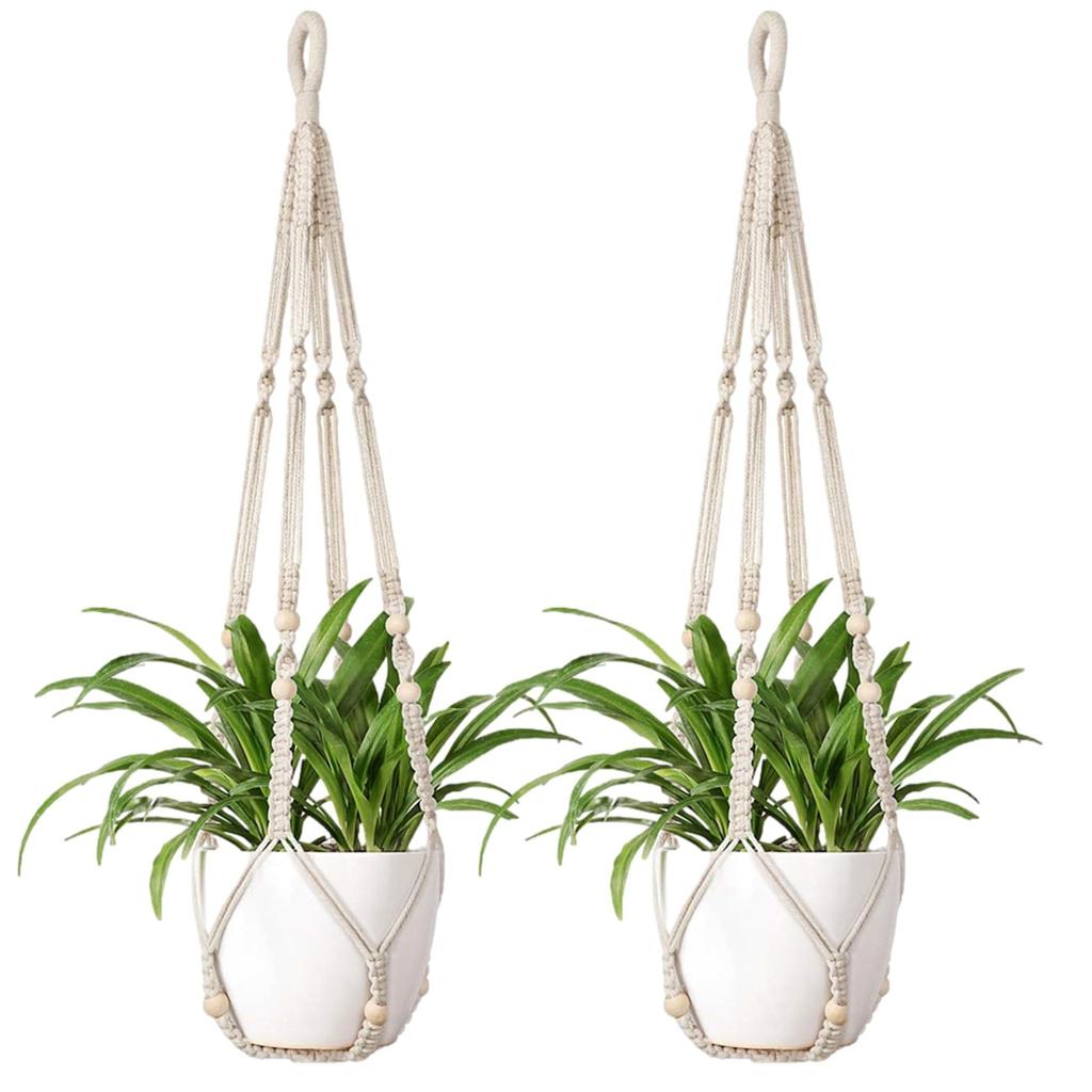 NOELAMOUR Hanging Planter Plant Hanger Macrame Hanging Planter for Houseplants (2 Pieces, Ivory)