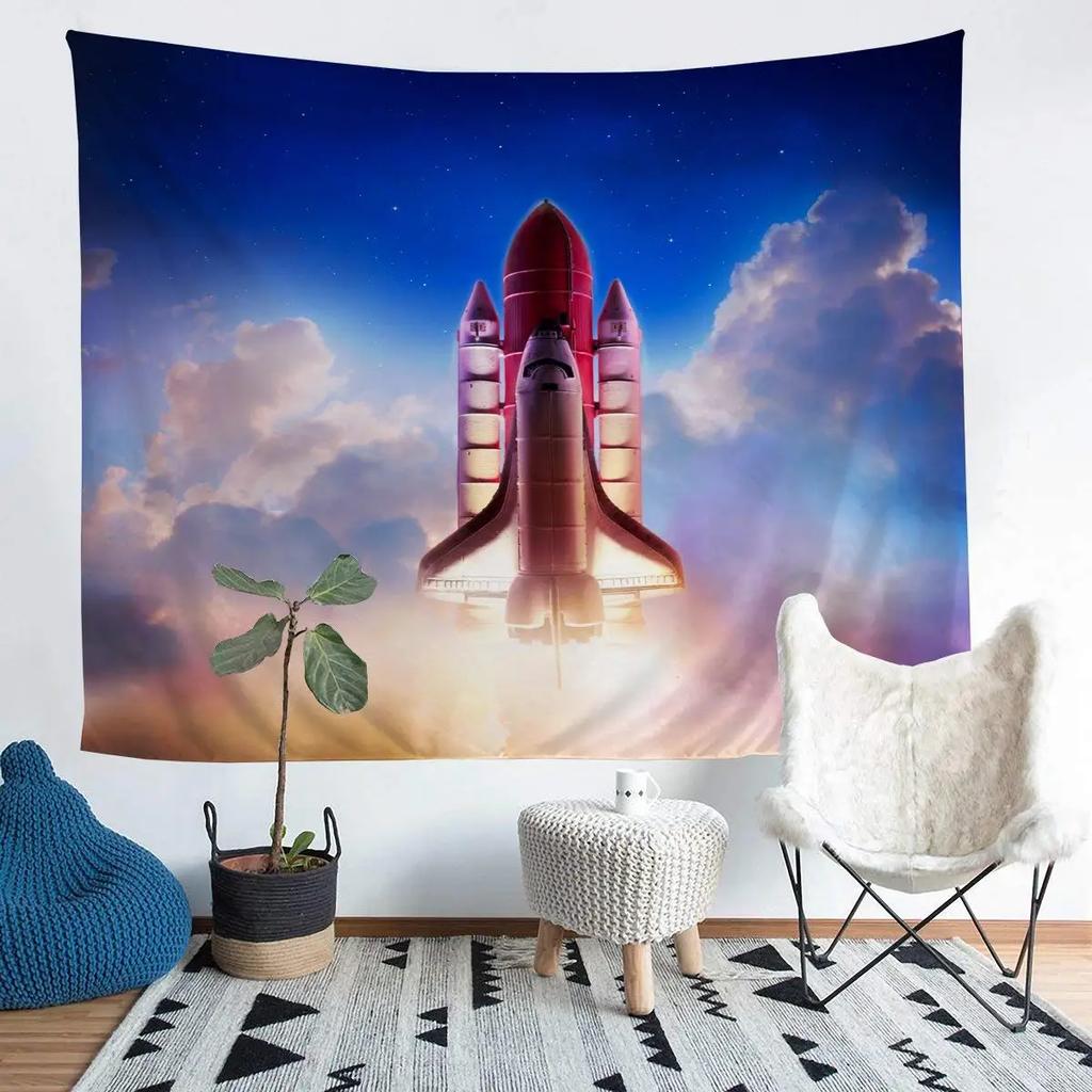 Rocket Tapestry Spaceship Shuttle Galaxy Tapestry Universe Travel Tapestry Wall Hanging for Bedroom Living Room Dorm Home Decor