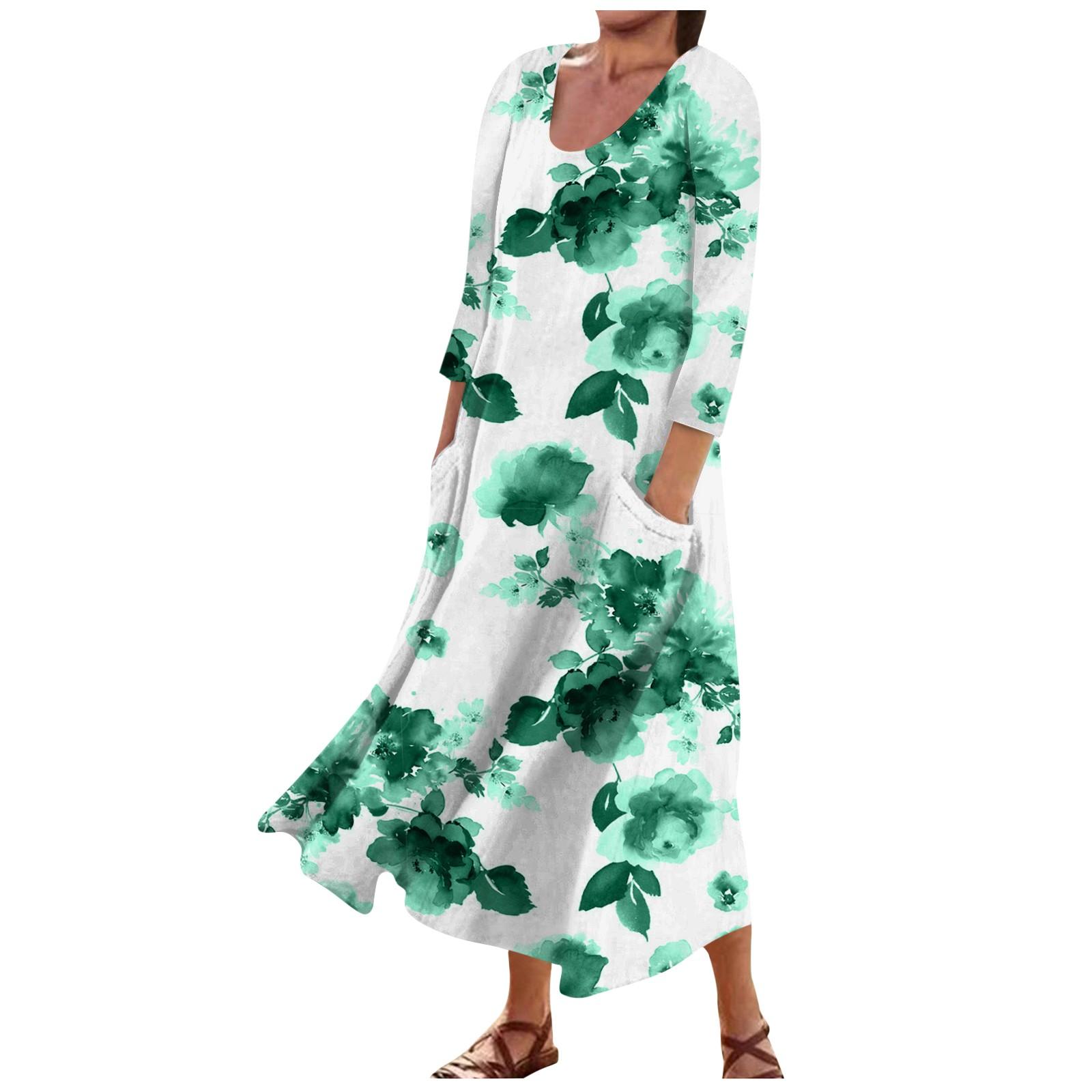 

Женское модное повседневное свободное карманное платье с круглым вырезом и рукавами 3/4 XXXXXL зелёный