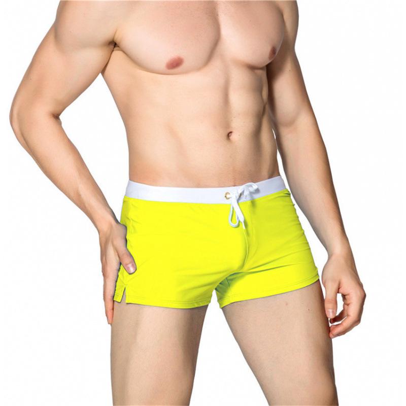 Men's Square Leg Swim Trunks with Back Pocket, European & American Style - In Stock
