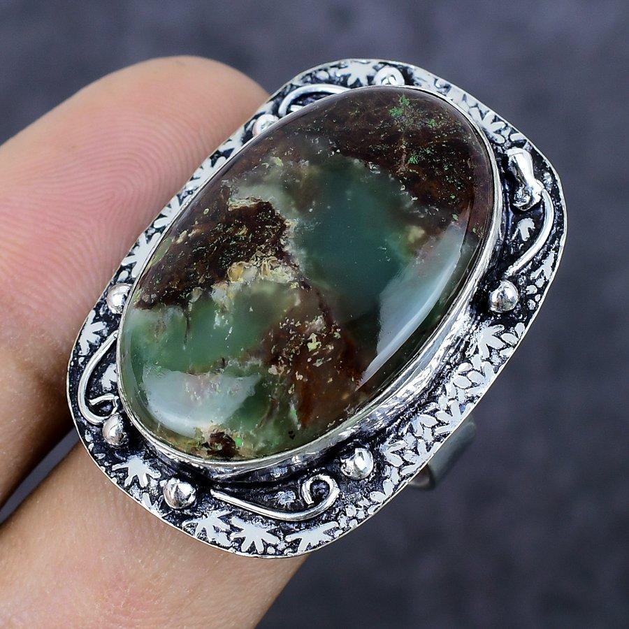 Natural Chrysoprase Gemstone 925 Sterling Silver Jewelry Ring Size 10 H7R47