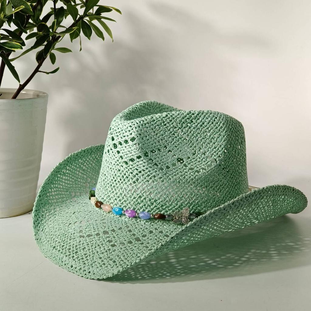 2026 Melesh Western-style Ginger Cowboy Hat with a Flexible Brim The Bohemian Style Is Perfect for Sun Protection On the Beach.