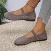 Women's Suede Mary Jane Shoes Round Toe Single Strap Flat Pumps French Style Retro Shallow Mouth Loafers