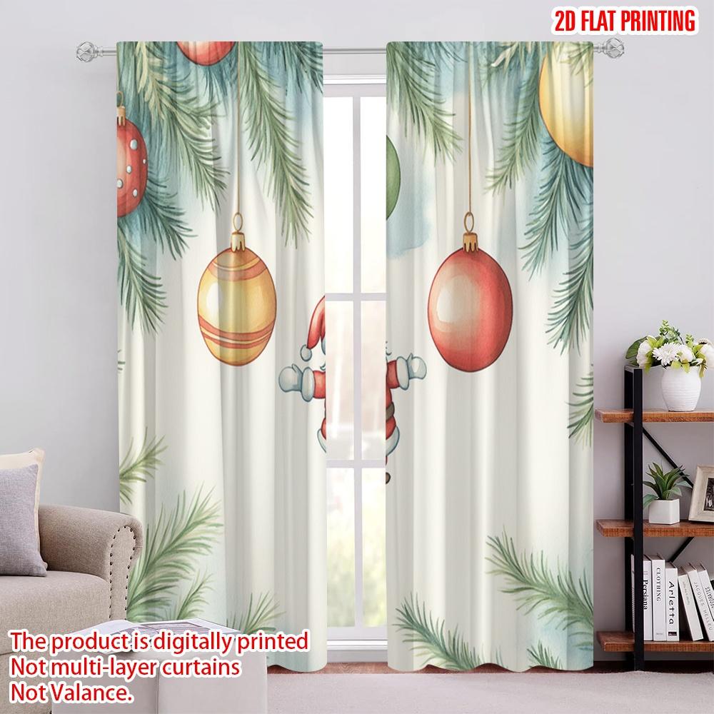 

2pcs,2D plane printing Window Curtain Christmas Ornaments Santa Claus Watercolor Durable 100% Polyester Fabric (without rod) 52.50 × 116.00 cm 2 pcs