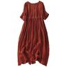 2025 Summer Women's Plus Size Ramie Embroidered Loose Retro Dress (Unlined)