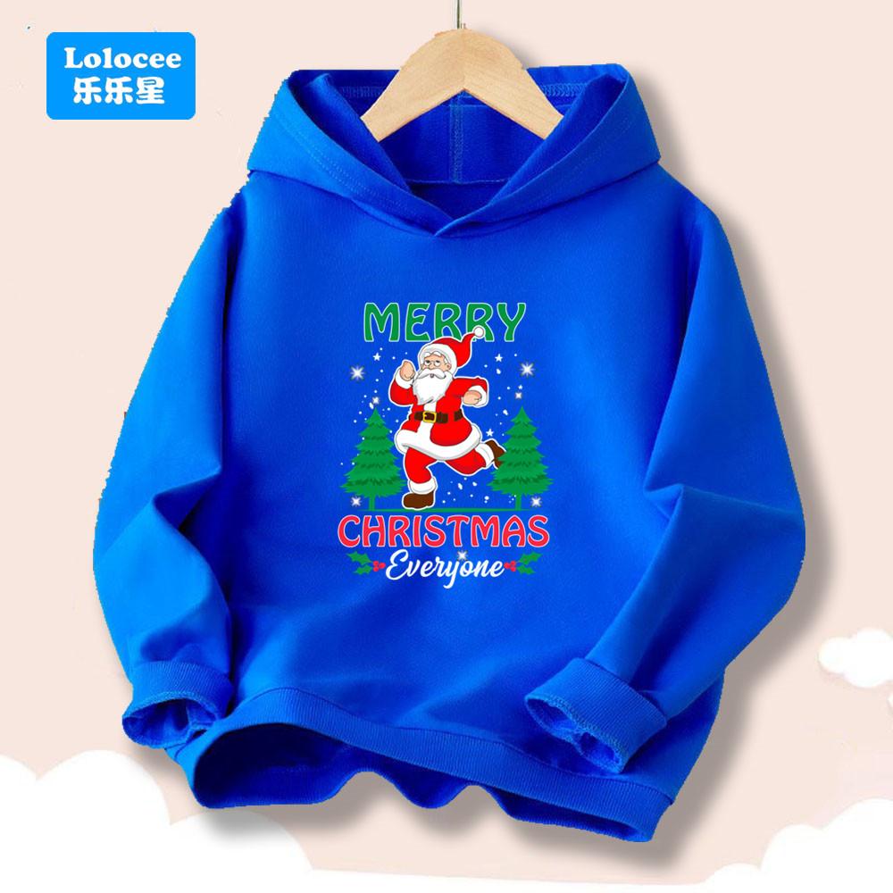Merry Christmas Kids Hoodie- Santa Claus Printed Sweatshirt for Boys Girls, Festive Holiday Pullover Children's Clothes SDLR2