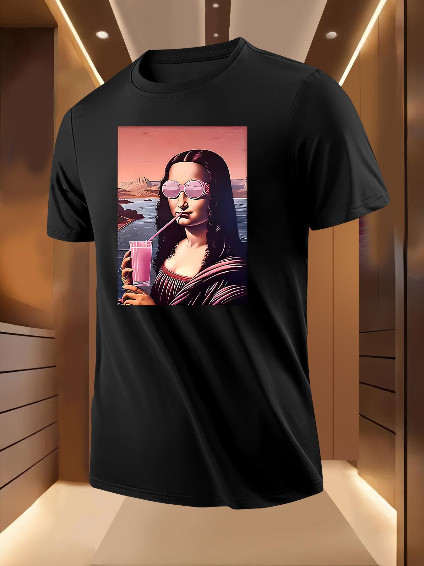 Short Sleeve Tshirt with Modern Mona Lisa Fashion Glasses... L
