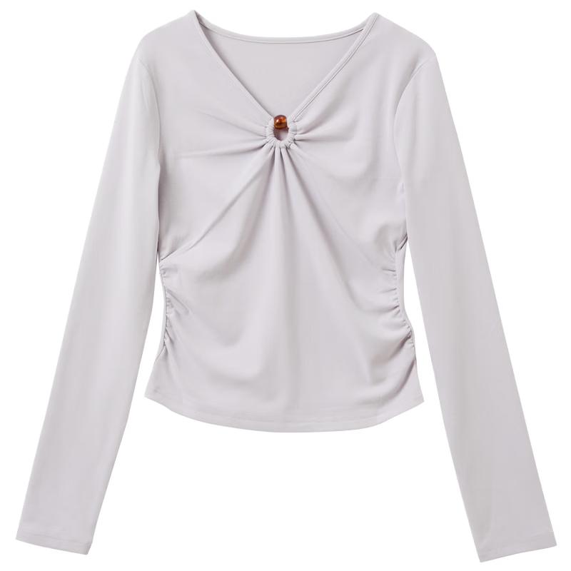 

Women s Hollow V-neck Long Sleeve T-shirt S