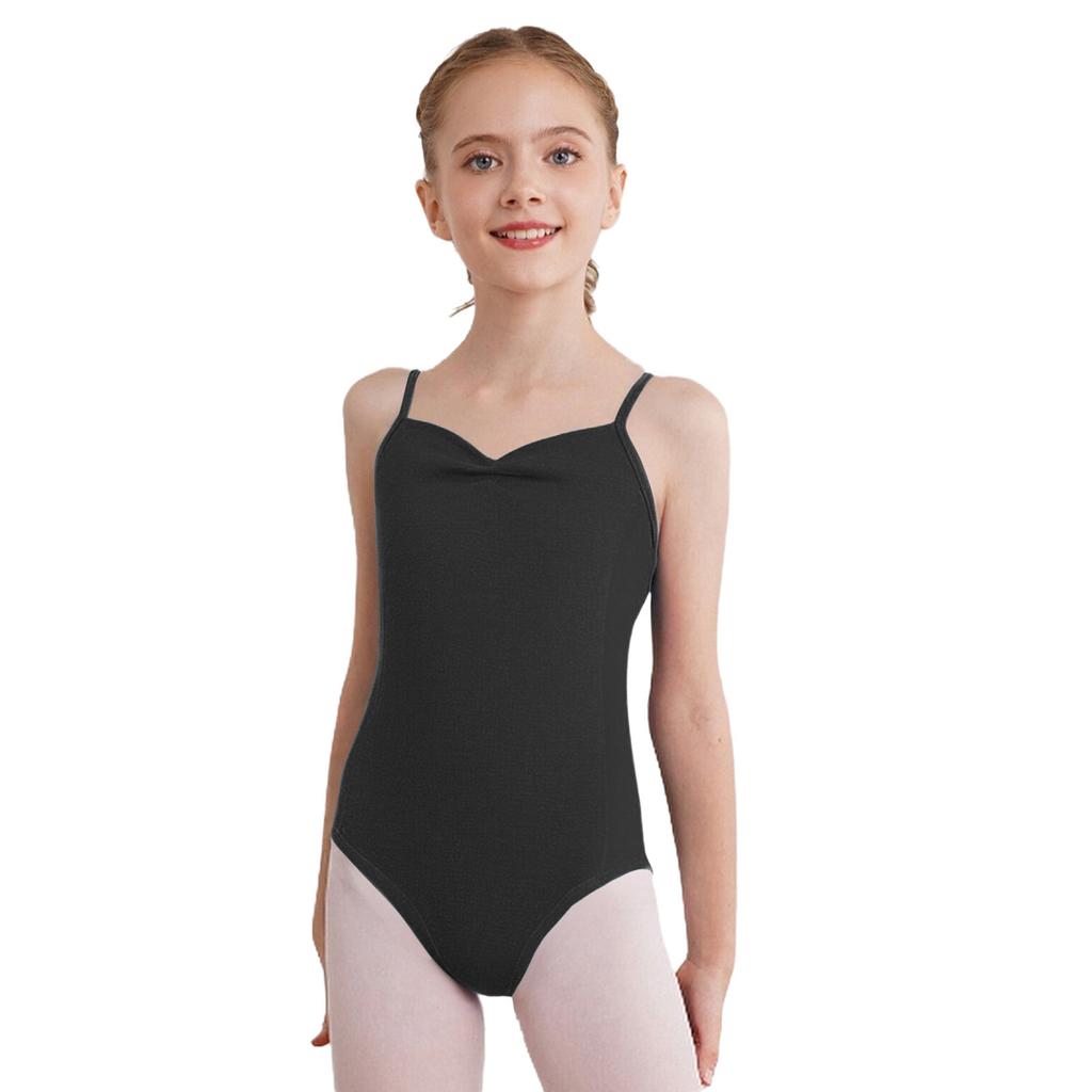 Girls Ballet Leotard Sleeveless Backless Adjustable Spaghetti Straps Ruched Bodysuit Gymnastics Wear