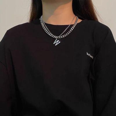 European & American Double-Layer 'W' Chain Necklace: Hip-Hop Cool, All-Match Clavicle Necklace for Women