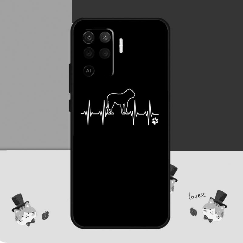 English Bulldog Heartbeat Case For Oppo A38 A58 A78 A98 A54 A74 A94 A18 A57 A17 A77 A80 A60 A40 A96 A76 A16 A15 A5 Pro