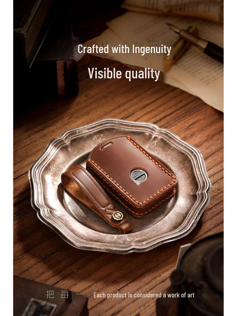 Volvo Key Cover - Crazy Horse Genuine Leather, First Layer Cowhide Shell, Special Car Key Bag with Buckle