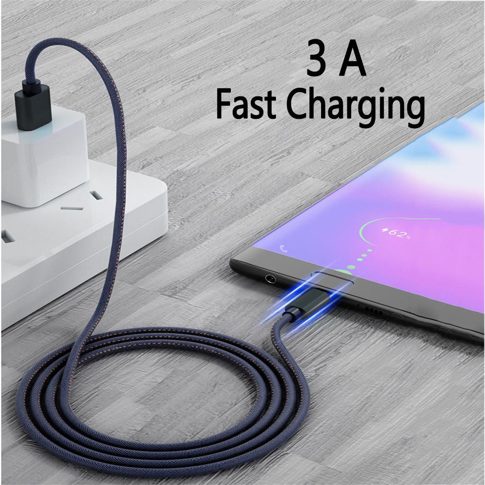 USB A To Type C Denim Data Cable Suitable For Android Samsung HuaWei Type C Fast Charging Cable USB C Mobile Phone Charging 1M