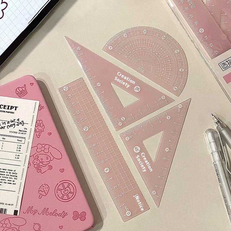 4Pcs/Set 15Cm Jelly Ruler Set Thickened Measuring Stationery Set Square Transparent Measuring Ruler Student Gift