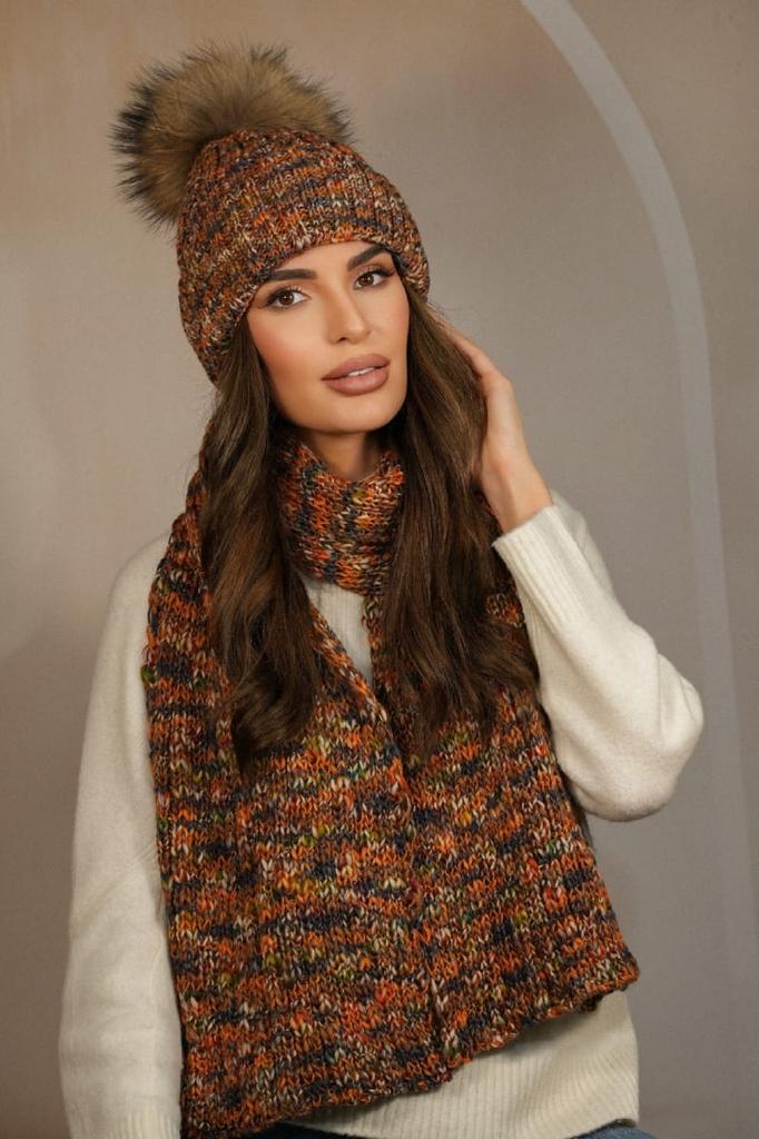 Winter Multicolor Striped Scarf, Red Cameo-Pavone