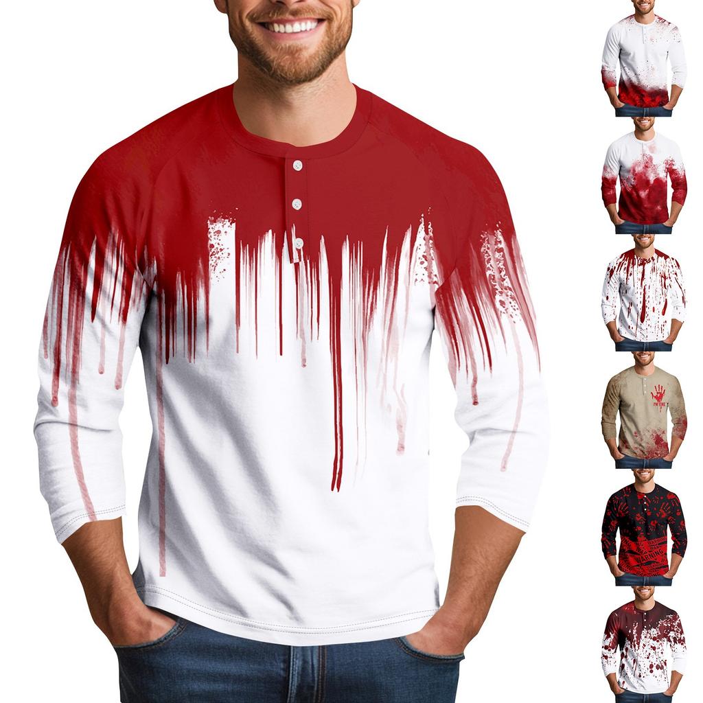 Men's Halloween Print Raglan Dralan Three-quarter Sleeve Casual Top
