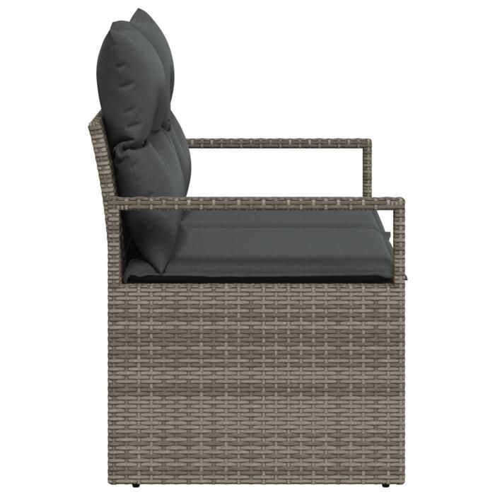 Canapé de jardin 2 places vidaXL avec rangement et coussins en poly rattan gris 42006764