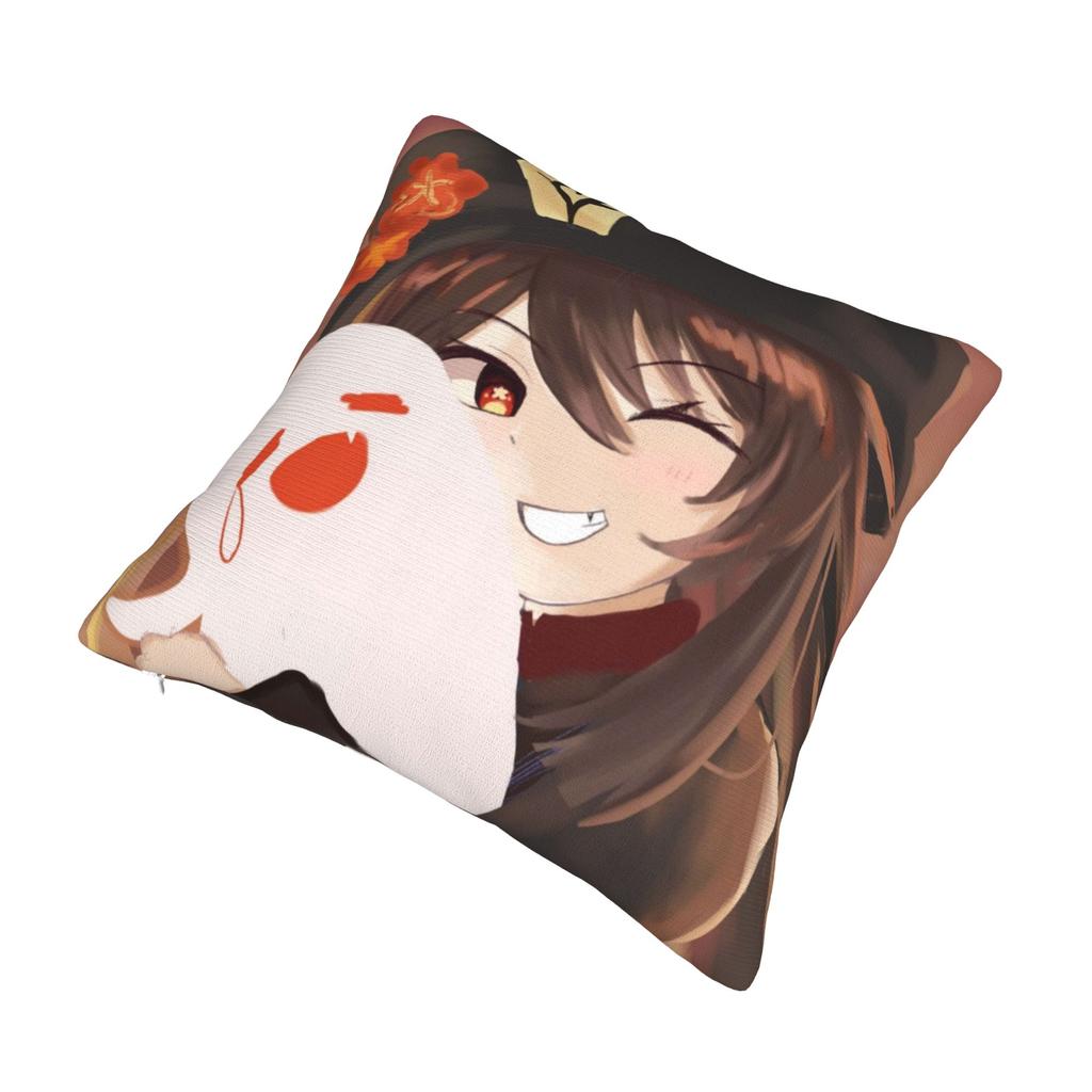 Hutao cute waifu Pillowcase Printed Polyester Cushion Cover Decorative Cute Genshin Game Otaku  Throw Pillow Case Cover Square