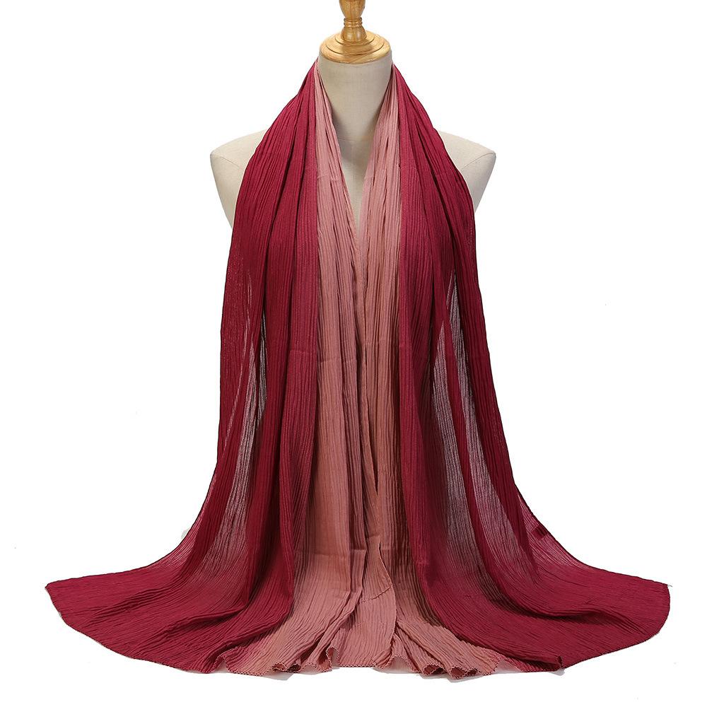 Color Matching Wrinkled Scarf Women'S Head Scarf Gradual Change Color Silk Scarf