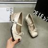 Fashion Women Shoes 2025 Spring Mary Jane Fashion Butterfly-knot Square Toe Satin Women's High Heels Buckle Elegant Pumps Shoe Wedding