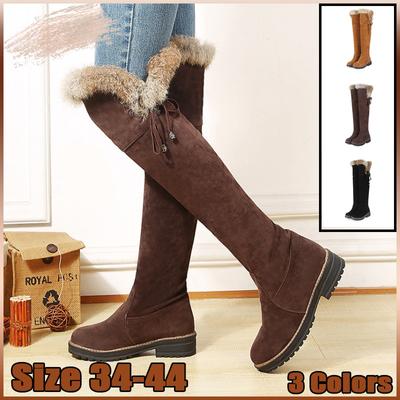 Warm Snow Boots Women Winter Shoes Suede Knee High Boots Ladies Fashion Low Heels Warm Fur Plush Long Boots Female