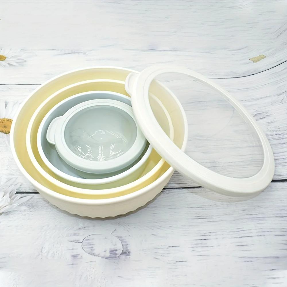 4 Stück/Set Lebensmittelqualität Weitmaul-Rührschüssel-Set Kunststoff Versiegelter Snackbehälter Stapelbar mit Sichtdeckel Salatschüssel Obst