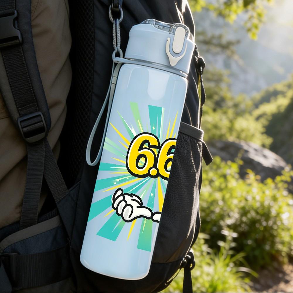 1PC 67 Bright Slogan Number Print 750ml Color Plastic Sports Water Bottle Leakproof Flip Straw Lid Suitable for Sports Office Home Use
